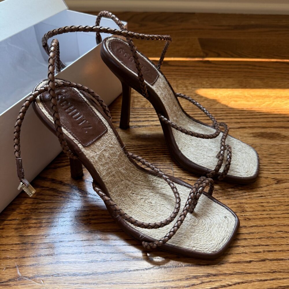 Schutz Kaya Straw High Heels Sandals Size 7